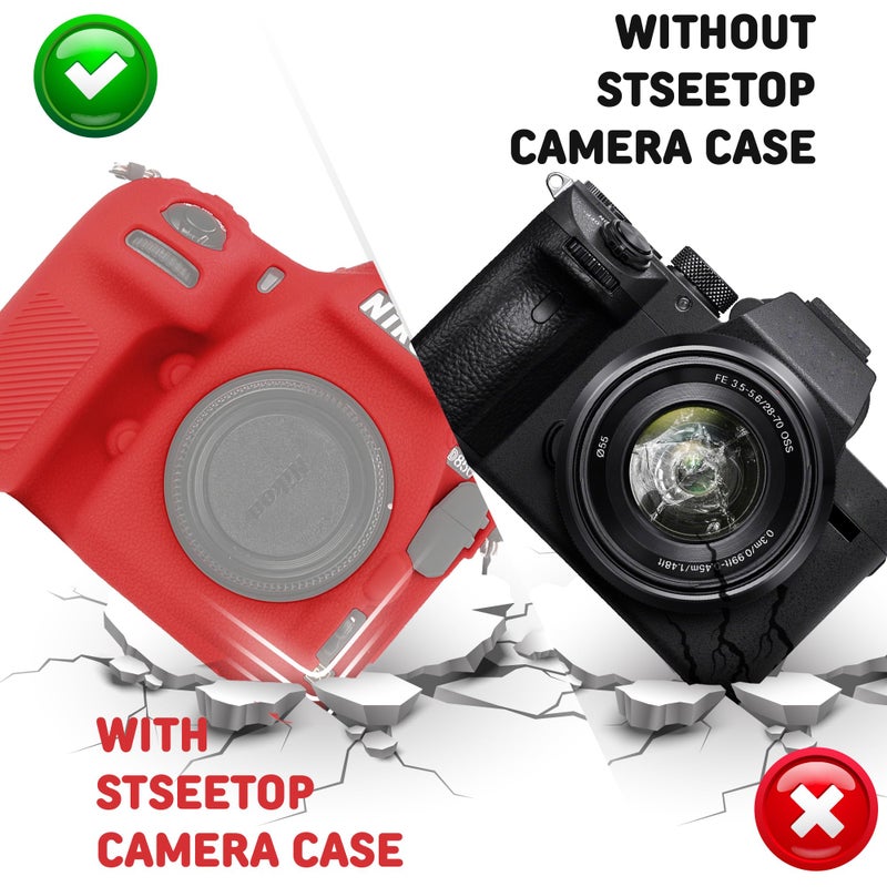 STSEETOP Camera Case for Nikon D850 - Silicone Protective DSLR Skin Cover, Detachable Cage, Shockproof, Dustproof (Red) - Image 5